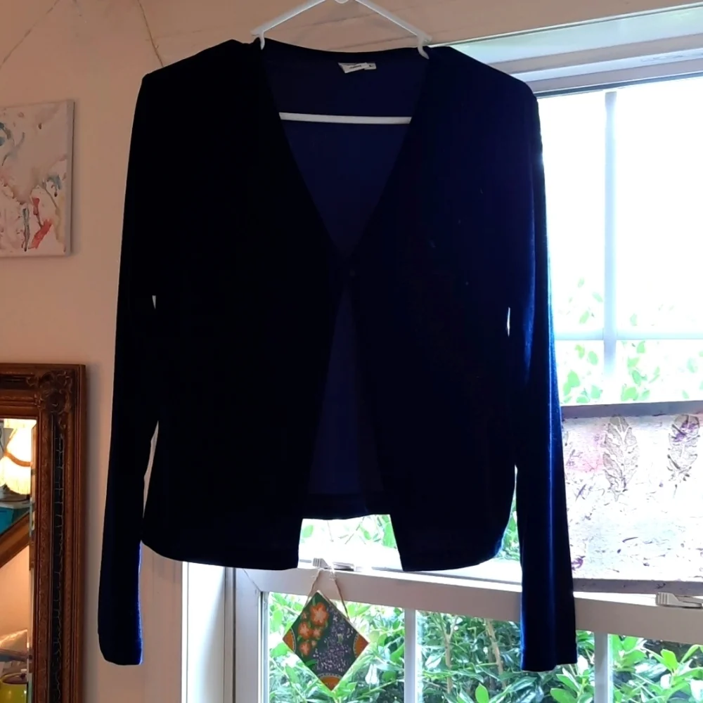 Navy or dark royal blue velour y2k Cardigan 1 button super soft size large